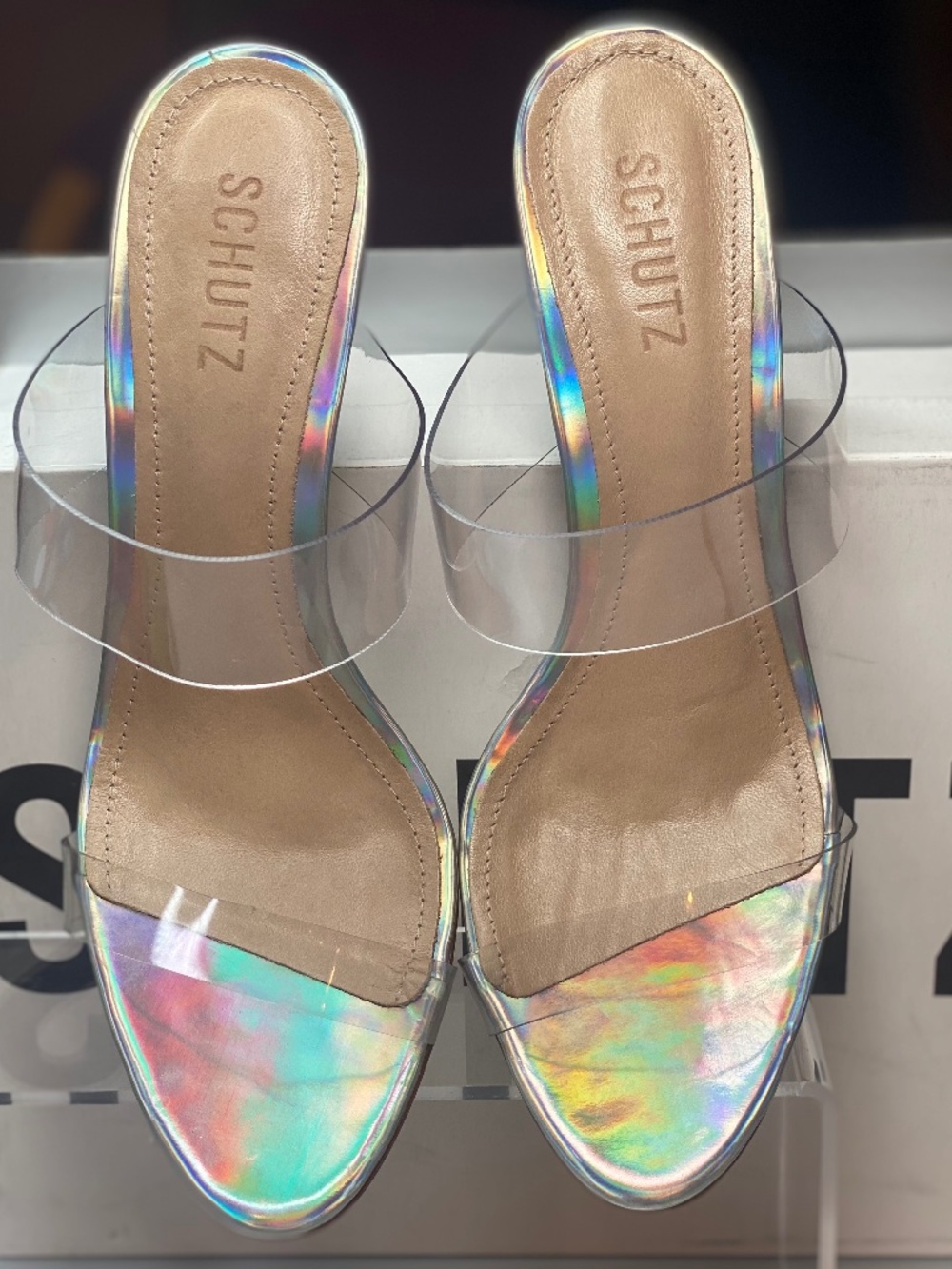 Schutz Women's Ariella Heeled Sandals With Transparent Straps Size 10 B NIB
